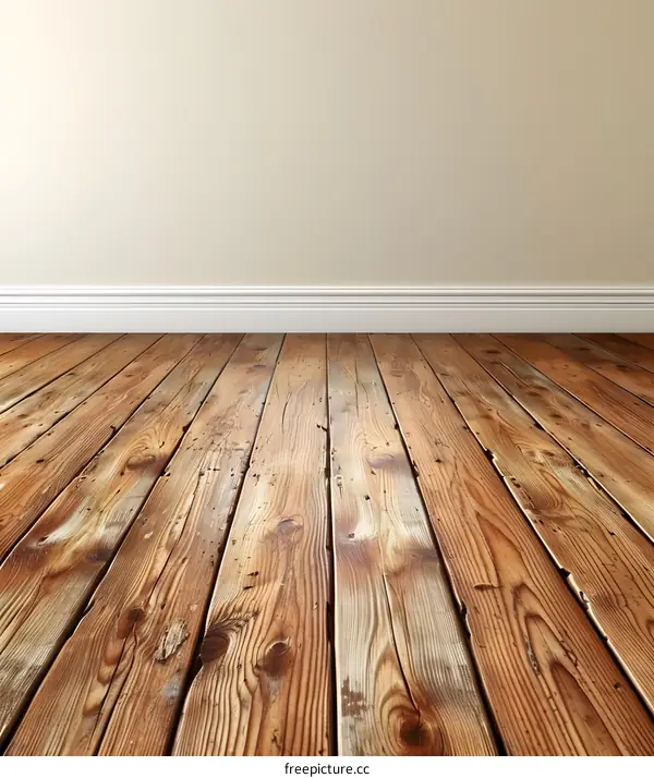 Wooden Floor with White Baseboard