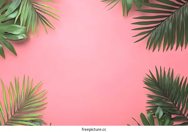 Tropical Leaves on Pink Background