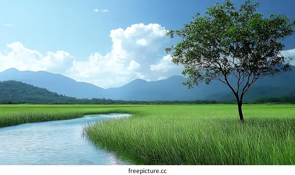 Peaceful Rural Landscape with Winding River