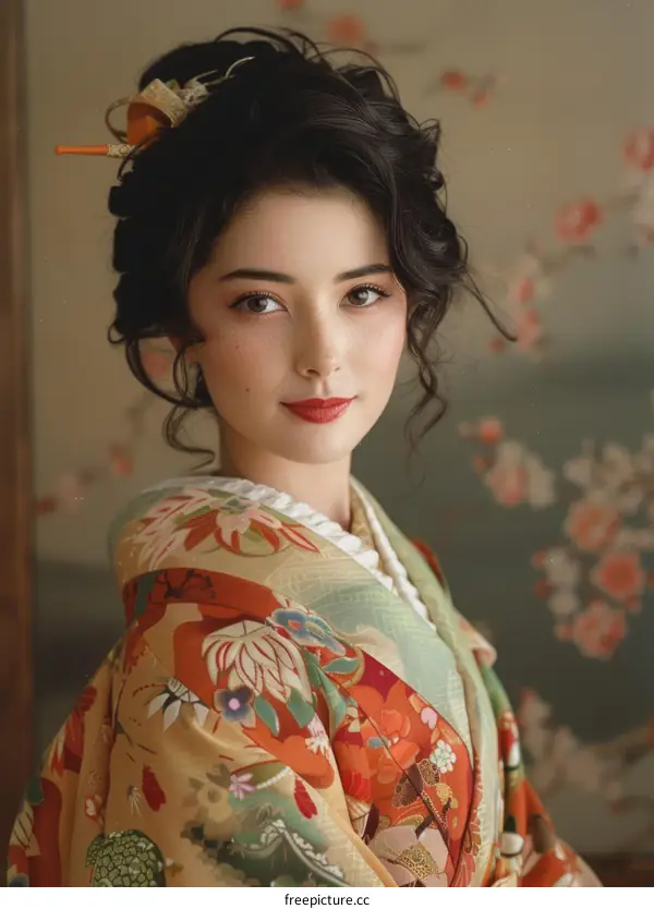 Portrait of a young woman in a kimono
