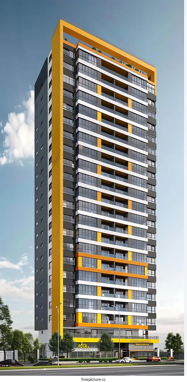 Modern Apartment Building With Yellow Accents