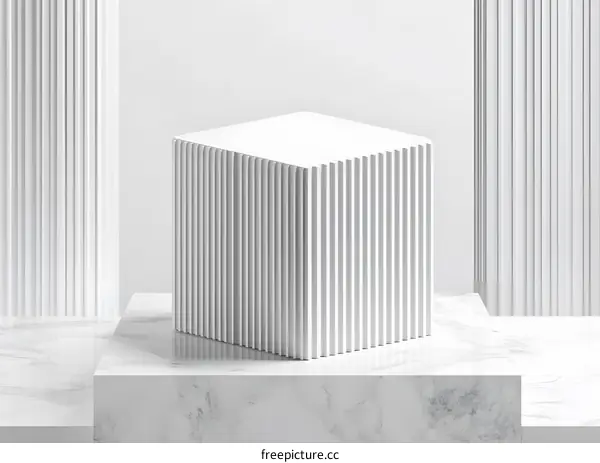 White Marble Podium with Striped Geometric Shapes