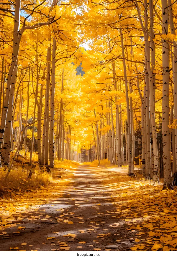 Autumn Colors and Sunlight in a Golden Aspen Forest