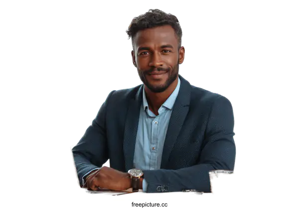 [Transparent Background PNG]African Business Man Working on Laptop