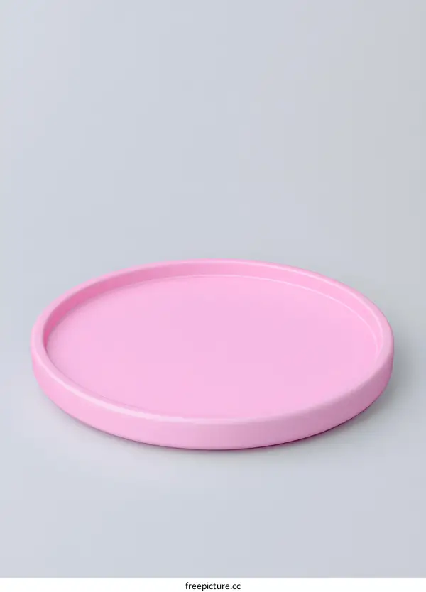 Pink Round Tray On Grey Background