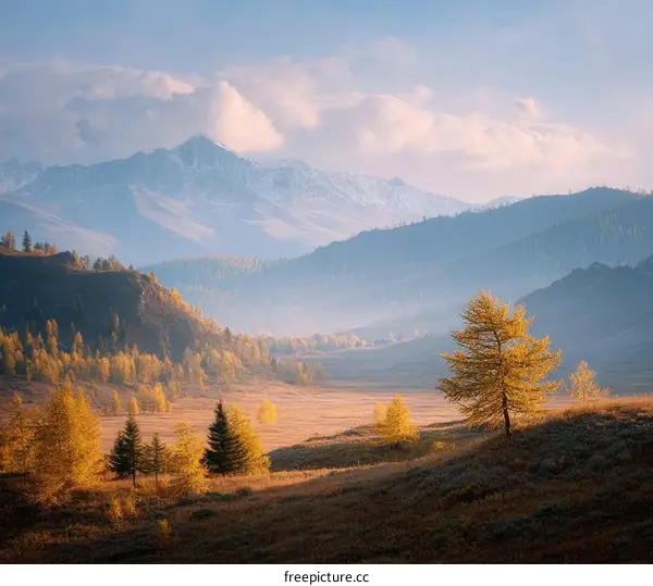 Autumn Mountain Valley Landscape at Sunrise