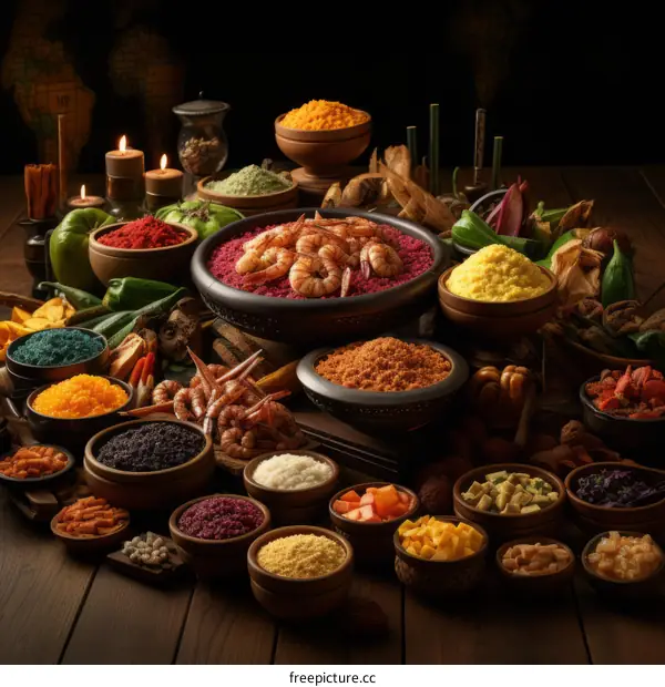 A Tabletop Spread of Colorful Spices and Ingredients