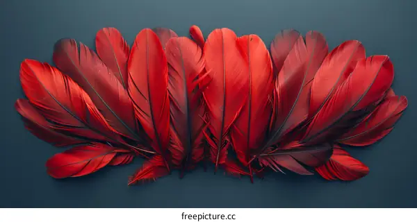 Red Feathers in a Semicircle on a Navy Background