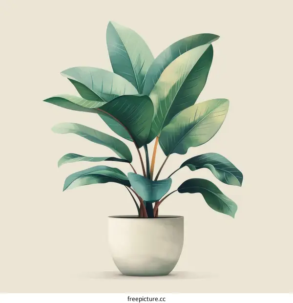 An illustration of a potted plant with large green leaves