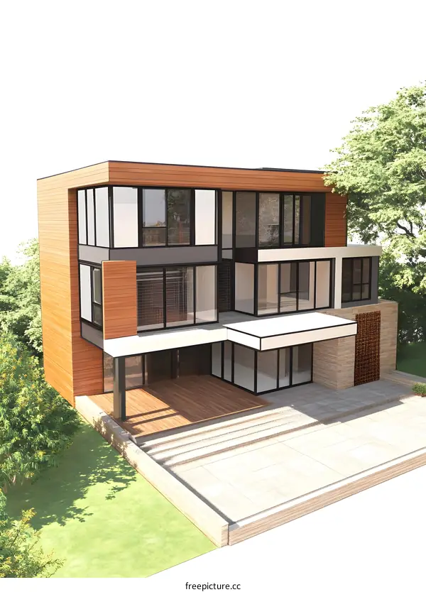 Modern House with Large Windows and Patio