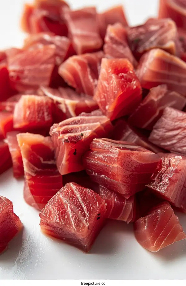 Raw Diced Tuna for Sushi and Poke Bowls