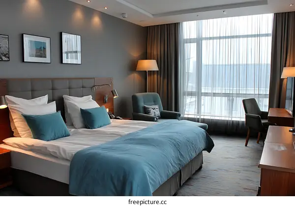 Hotel Room Interior with Large Window