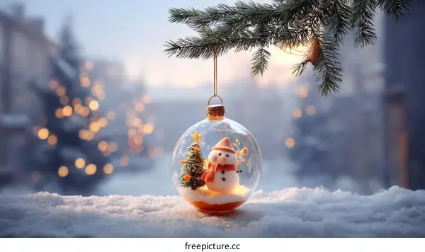 Christmas Ornament with Snowman Scene in a Glass Ball