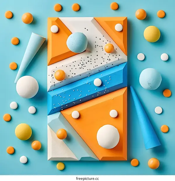 Abstract Geometric Shapes  Background in Orange Blue and White