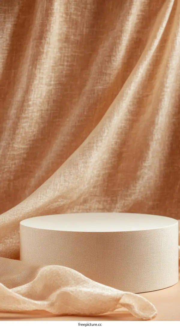 Beige Fabric Drape with Blank Cylindrical Display