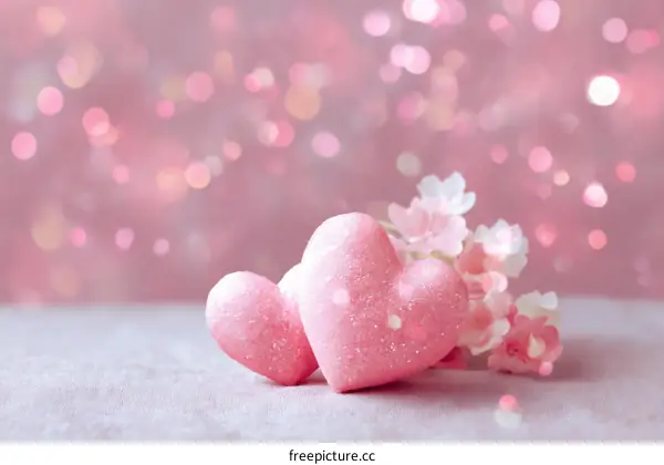 Romantic Pink Hearts and Flowers Background