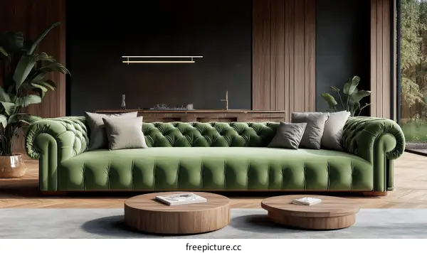 Modern Green Velvet Sofa Living Room Scene