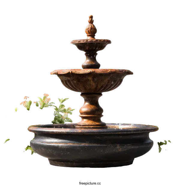 [Transparent Background PNG]Ornate Double-Tiered Water Fountain