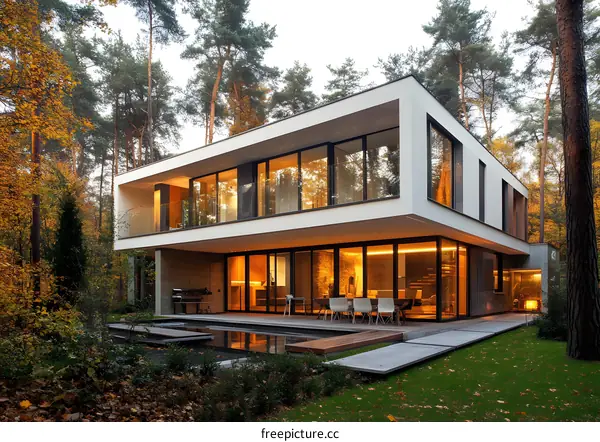 Modern House with Swimming Pool in Forest