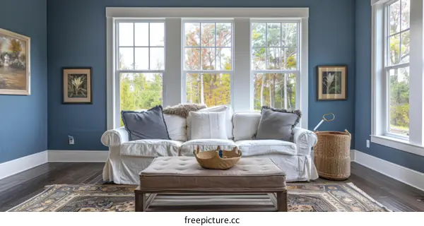 Cozy Living Room with Blue Walls