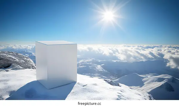 White Cube on a Snowy Mountain Peak