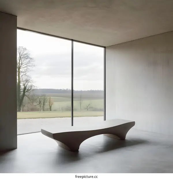Modern Concrete Bench with View of Green Field