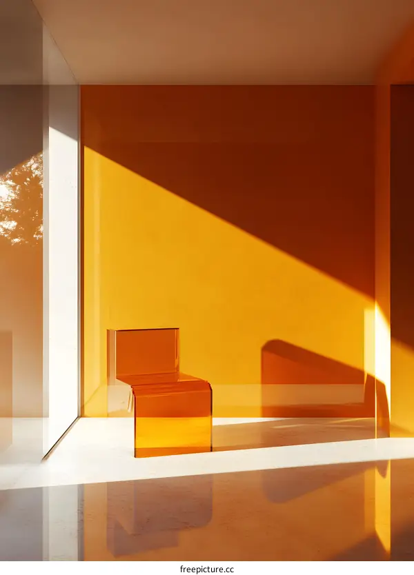 Orange Chair in a Minimalist Room with Sun Light