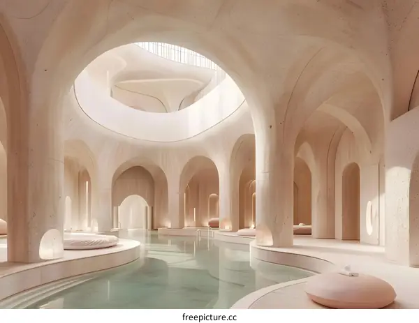 liminal space architecture render interior pool