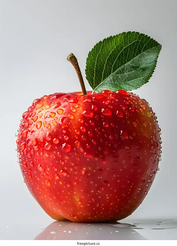 Red Apple with Water Droplets