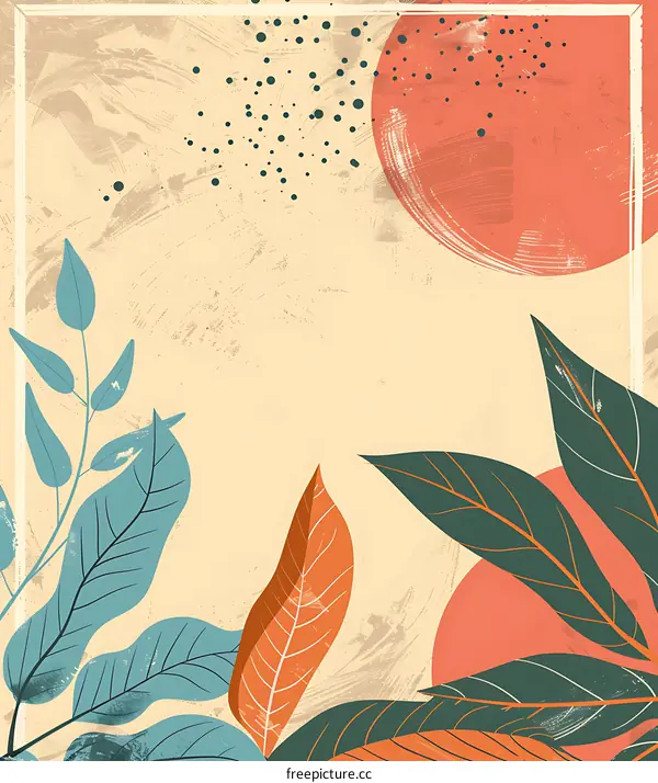 Abstract Illustration With Leaves And Circular Shapes On Beige Background