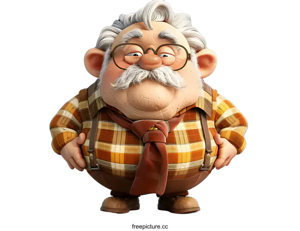 [Transparent Background PNG]Funny 3D grandpa cartoon character