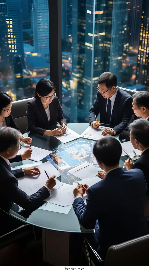 A group of people are sitting around a table having a meeting