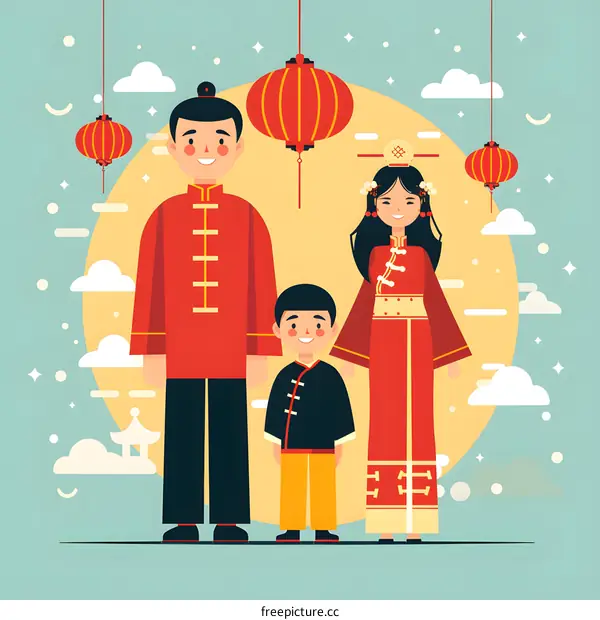 Happy Chinese New Year Family Celebration Illustration