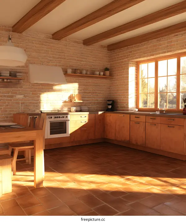 Rustic Kitchen Interior Design With Brick Walls