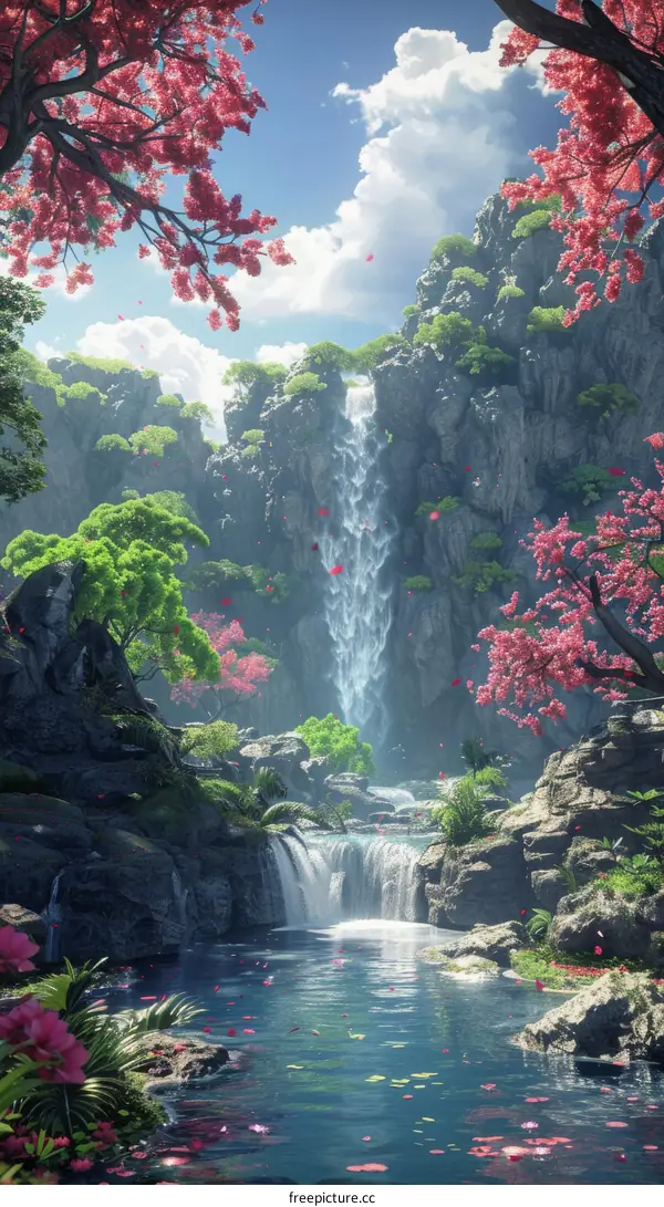 Fantasy Waterfall in a Japanese Garden
