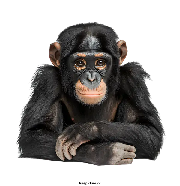 [Transparent Background PNG]Closeup Portrait of a Bonobo Chimpanzee on White Background