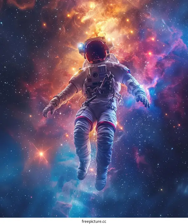 Astronaut in Spacesuit Floating in the Cosmic Abyss of Space