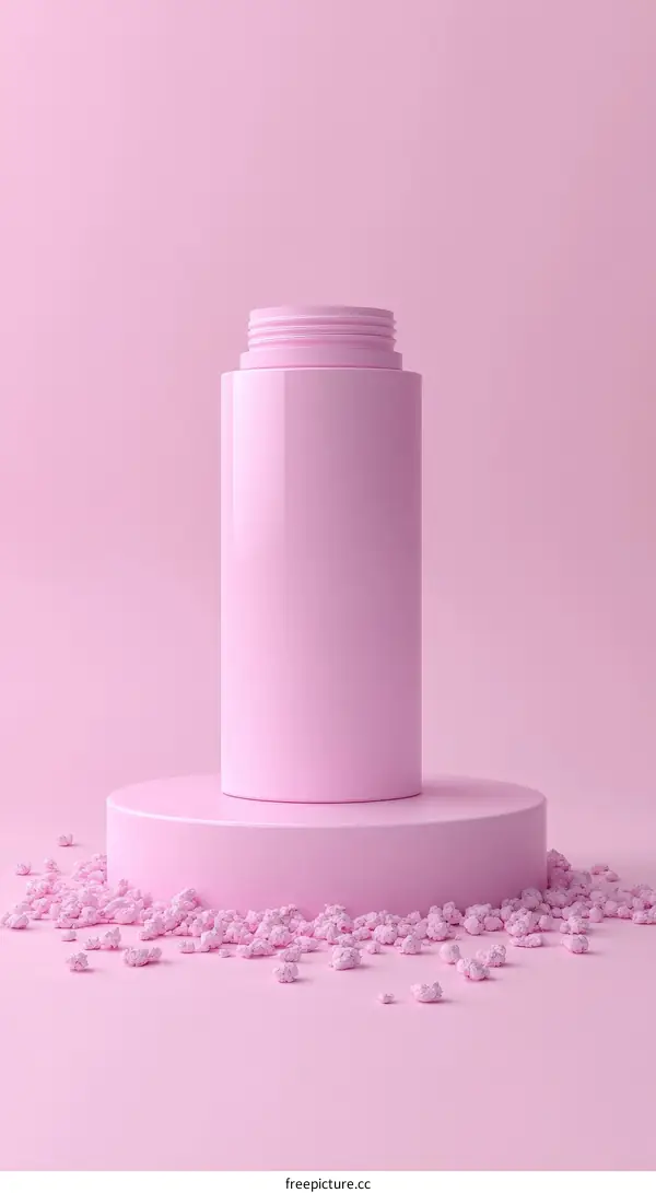 Pink Cosmetic Bottle on a Pink Pedestal