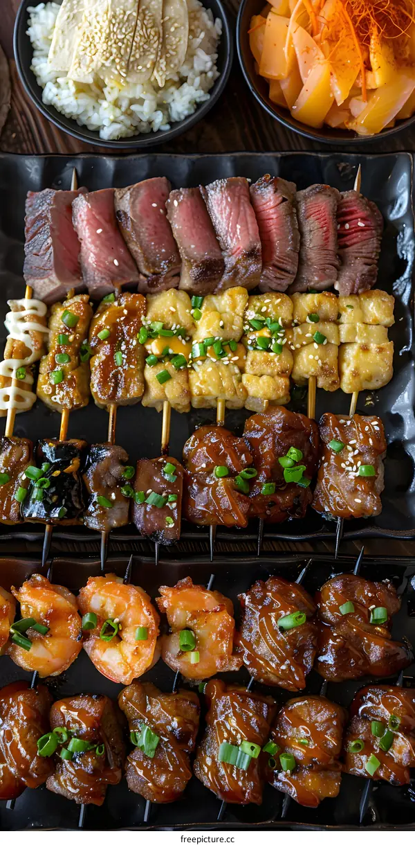 Japanese Skewers with Different Flavors