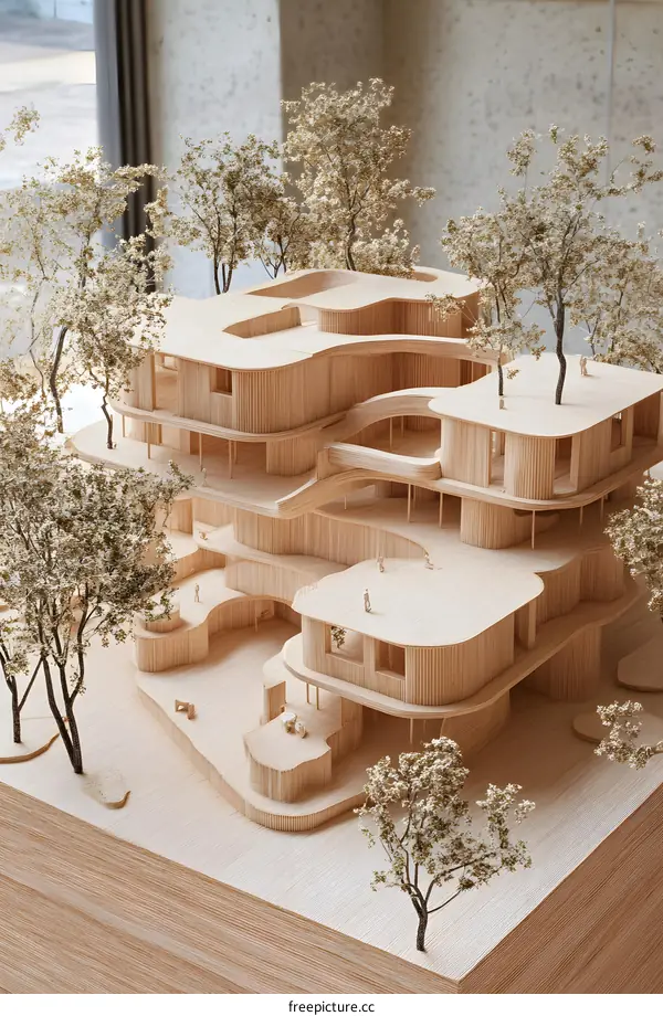 Wooden Model of a Building with Curved Architecture