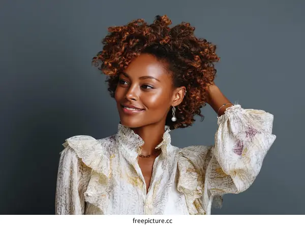 Beautiful Woman with Curly Hair and Stylish Top