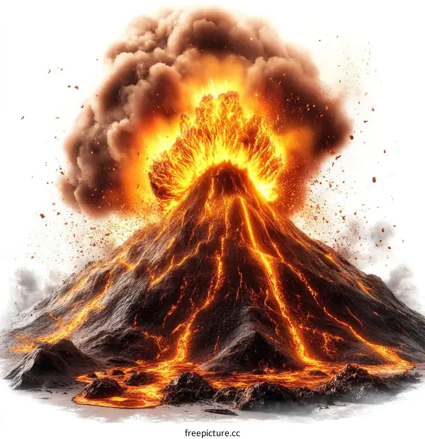 Erupting Volcano with Lava Flow