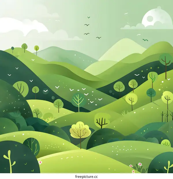 Green Hills Landscape Illustration