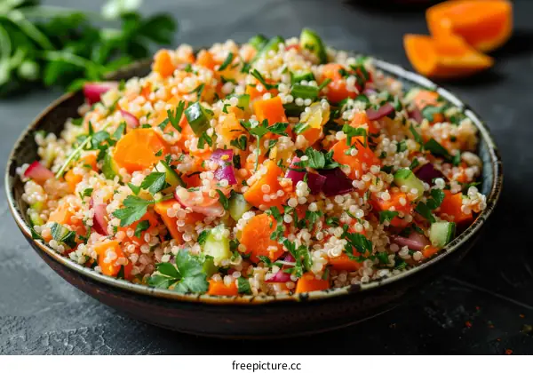 Quinoa salad with vegetables and herbs