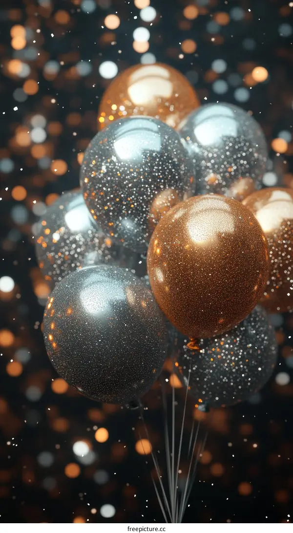 Shiny Silver and Gold Balloons in Celebration