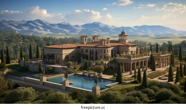 Luxury mansion with pool and mountain views