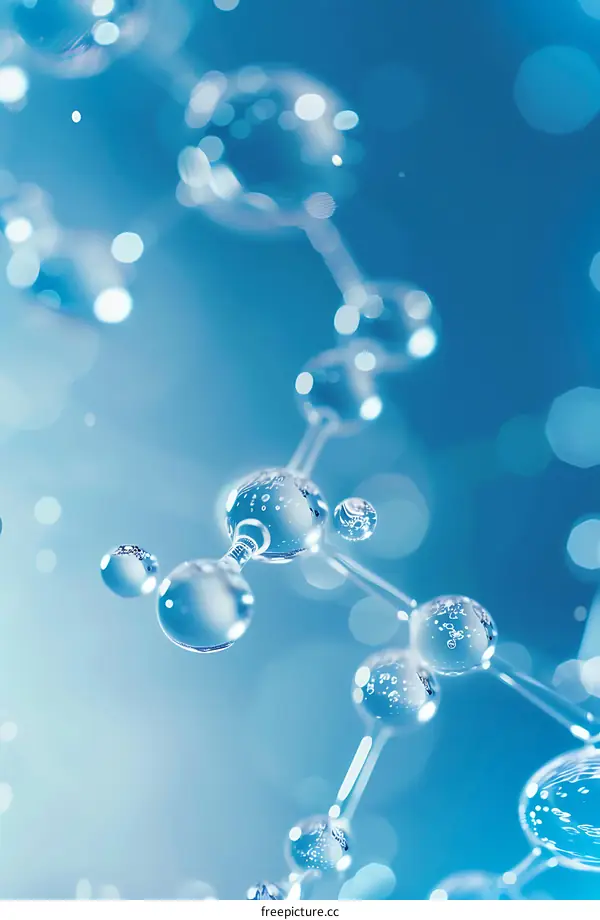 Abstract Water Molecule Structure on Blue Background