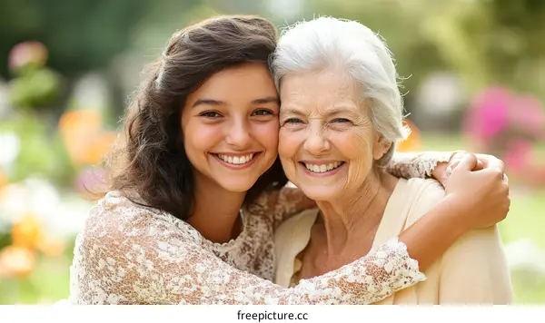 Loving Embrace Between Granddaughter and Grandmother