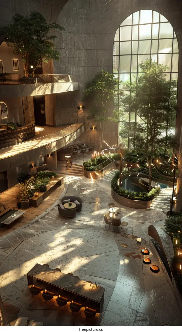 Modern Office Building Interior With Plants