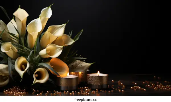 Elegant White Calla Lily Bouquet with Burning Candles